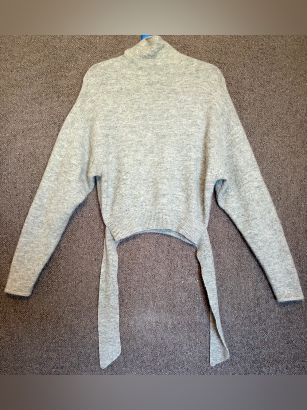 Wilfred by Aritzia Light Gray Cropped Turtleneck Tie-Front Sweater